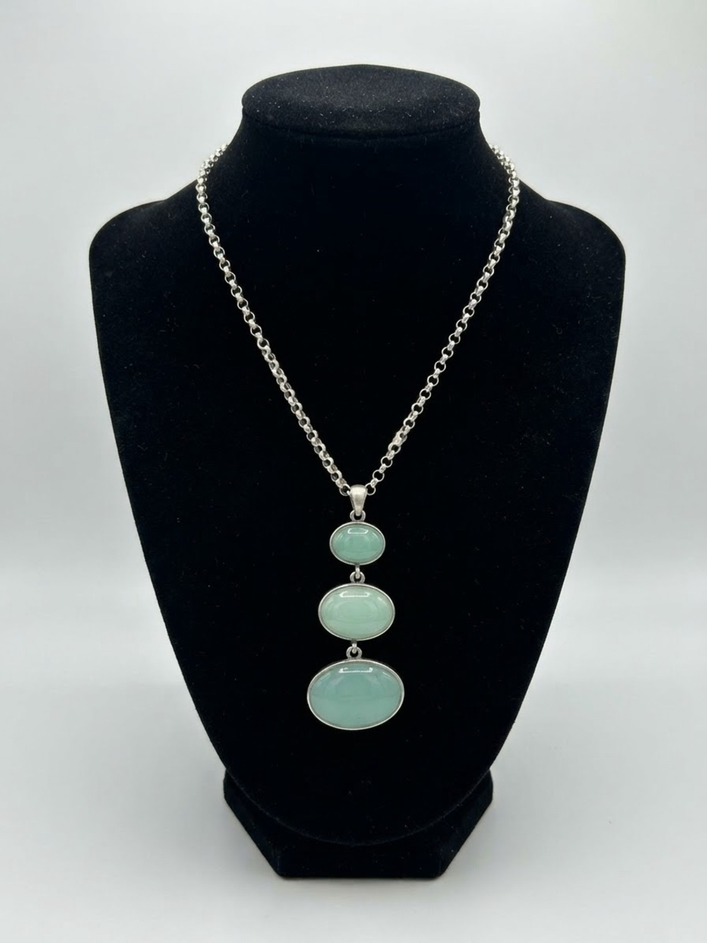 Silver Chain Necklace with Triple Mint Green Stones